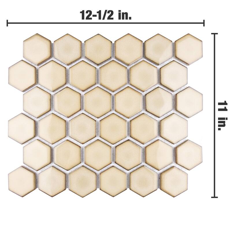Merola Tile Hudson Due 2" Hex Caffe 10-7/8" x 12-5/8" Porcelain Floor and Wall Tile