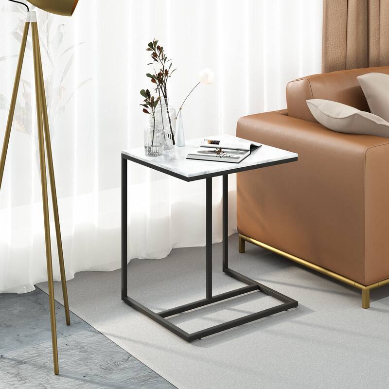 Sintered Stone Sofa Side Table End Table Sofa C Table for Living Room - 17.8x15.6x20.7inch