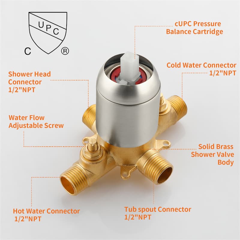 Wall Mount Shower Faucet with Hand Shower Brass 10-Setting Spray Complete Wall Mounted Shower System with Valve