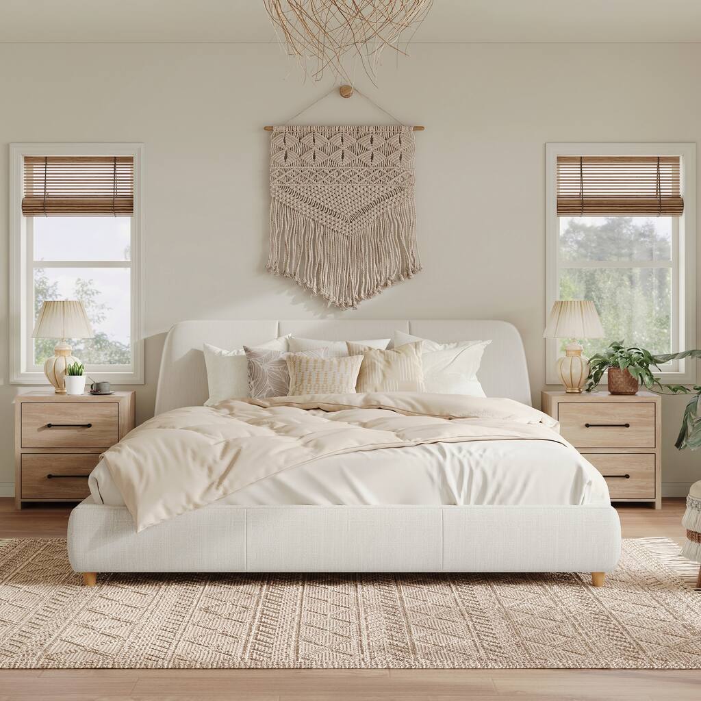 King Size Modern Upholstered Bed Frame with Linen Fabric