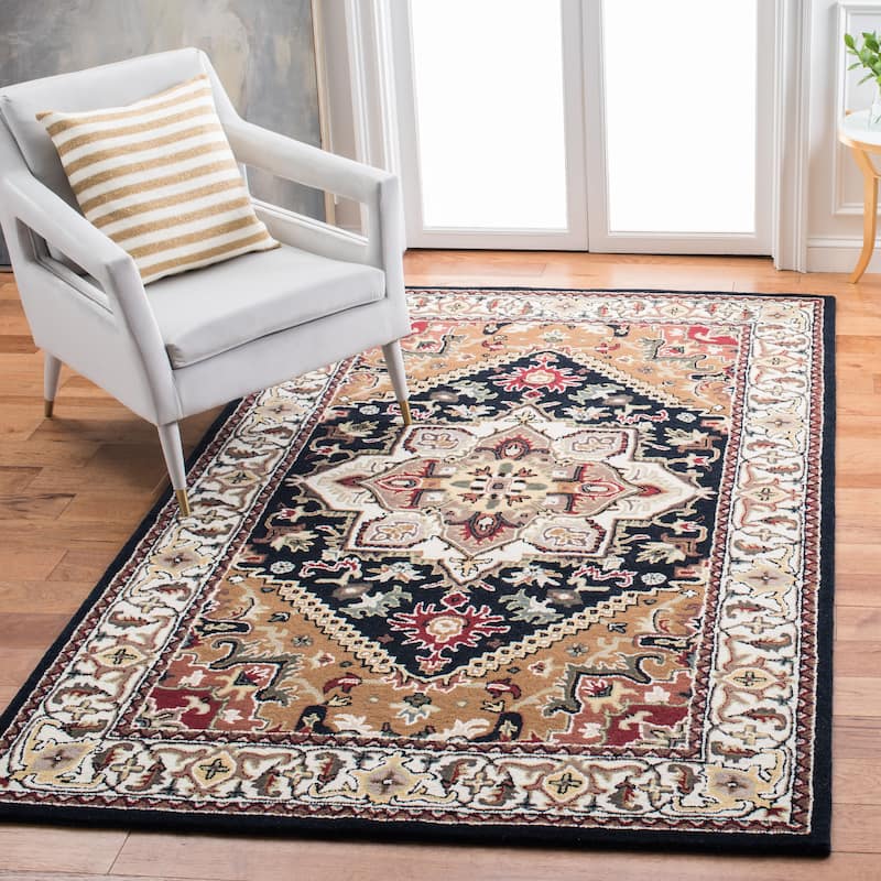 SAFAVIEH Handmade Heritage Asia Traditional Oriental Wool Rug - 6' Square - Navy/Brown