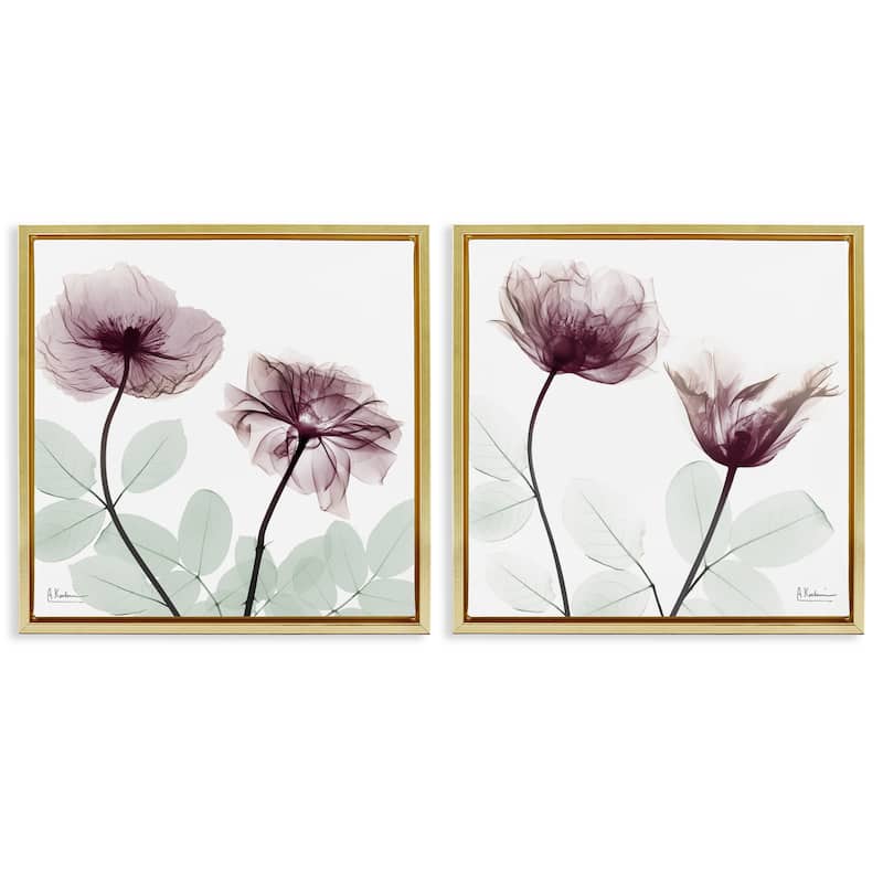 Stupell Delicate Mauve Flowers Framed Floater Canvas Wall Art Design By Albert Koetsier (Set of 2) - 18 x 18 - Gold
