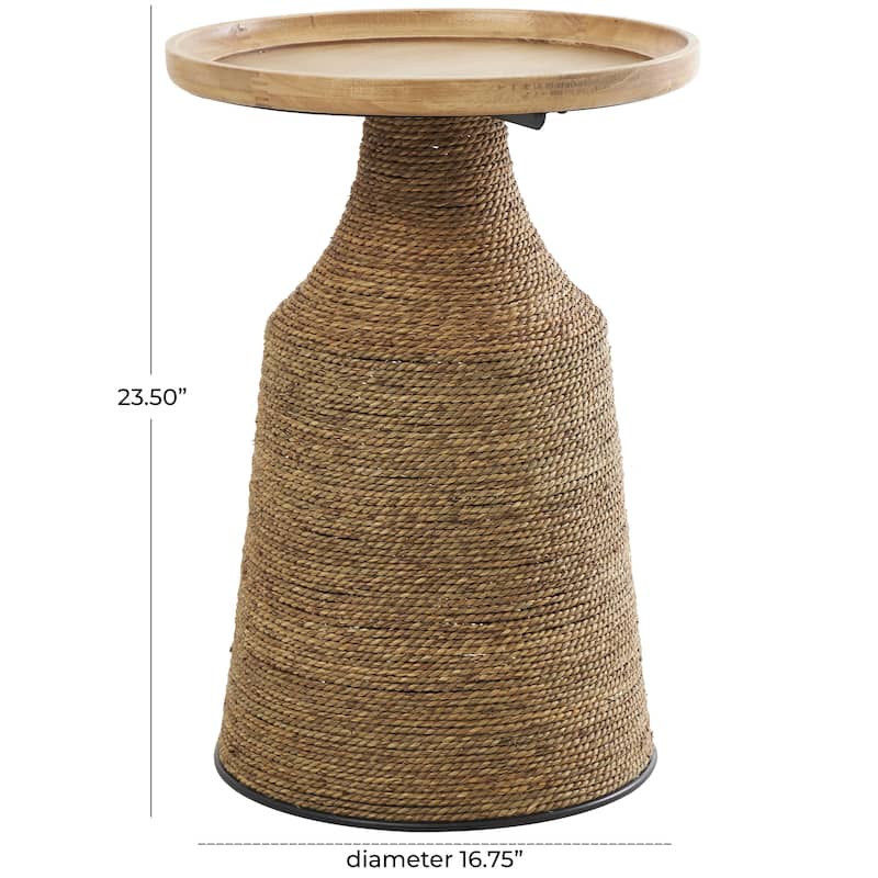Dried Plant Handmade Wrapped Accent Table with Wood Tabletop - Brown - Roche River Decor
