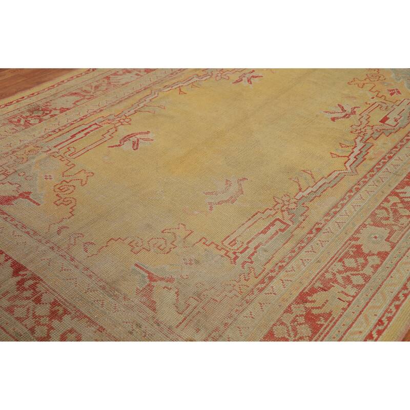 Pre-1900 Antique Vegetable Dye Oushak Turkish Handmade Wool Carpet - 6'9" x 9'6"