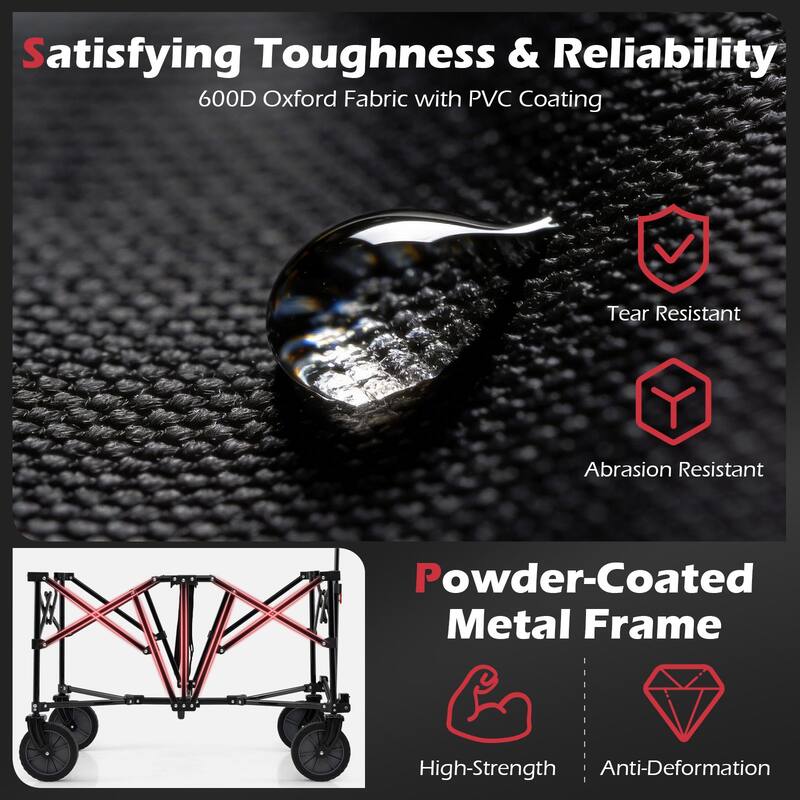 Gymax 38'' Collapsible Wagon Cart w/All-Terrain Wheels 2 Cup Holders