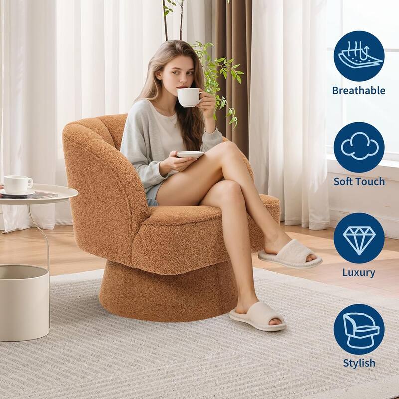 Modern Swivel Barrel Accent Chair, 360° Upholstered Armchair with Striped Backrest & Plush Padding