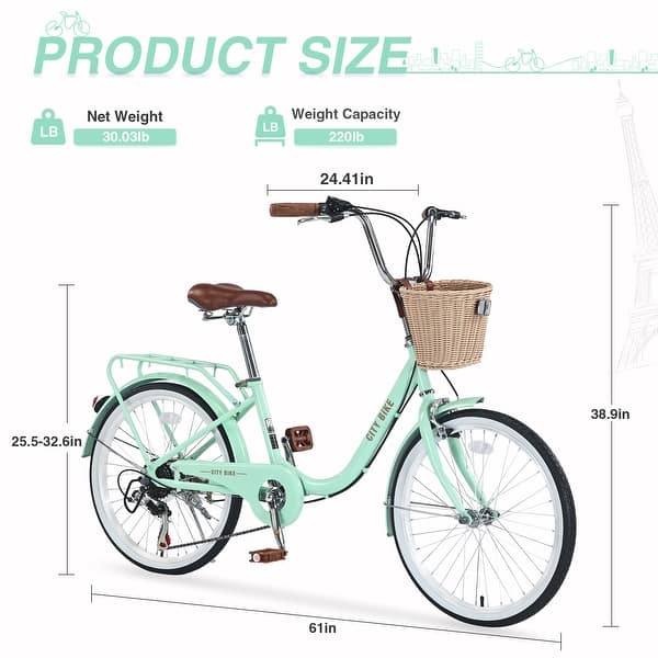 dimension image slide 3 of 6, 7 Speed City Bike Girls Bicycle Child Bicycles Leisure Bike w/ Basket