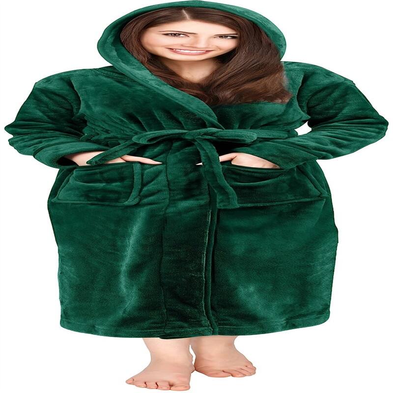 Women's Fleece Hooded Bathrobe Plush - Green