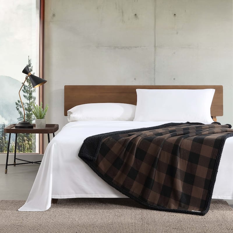 Eddie Bauer Cotton Flannel/Shearling Reverse Throw Blanket