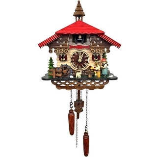 10 Inch Brown and Red Engstler Battery Operated Cuckoo Wall Clock Bed