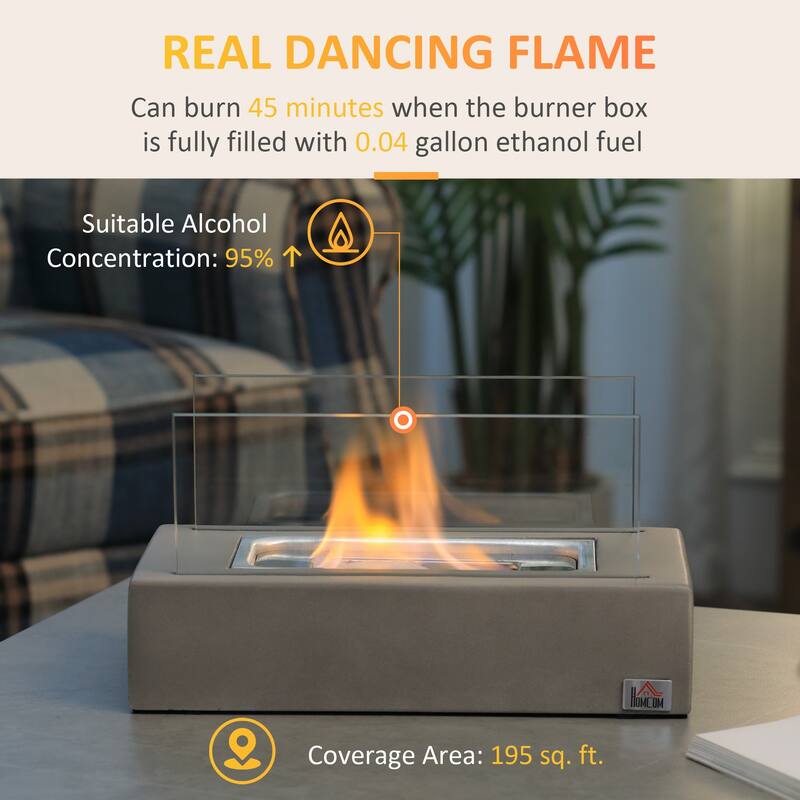 HOMCOM Tabletop Fireplace, 13" Concrete Alcohol Fireplace for Indoor and Outdoor, 0.04 Gal Max 195 Sq. Ft.