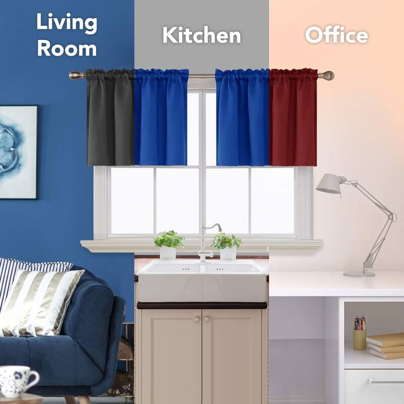 Rod Pocket Solid Window Valance for Kitchen (2 Panels)