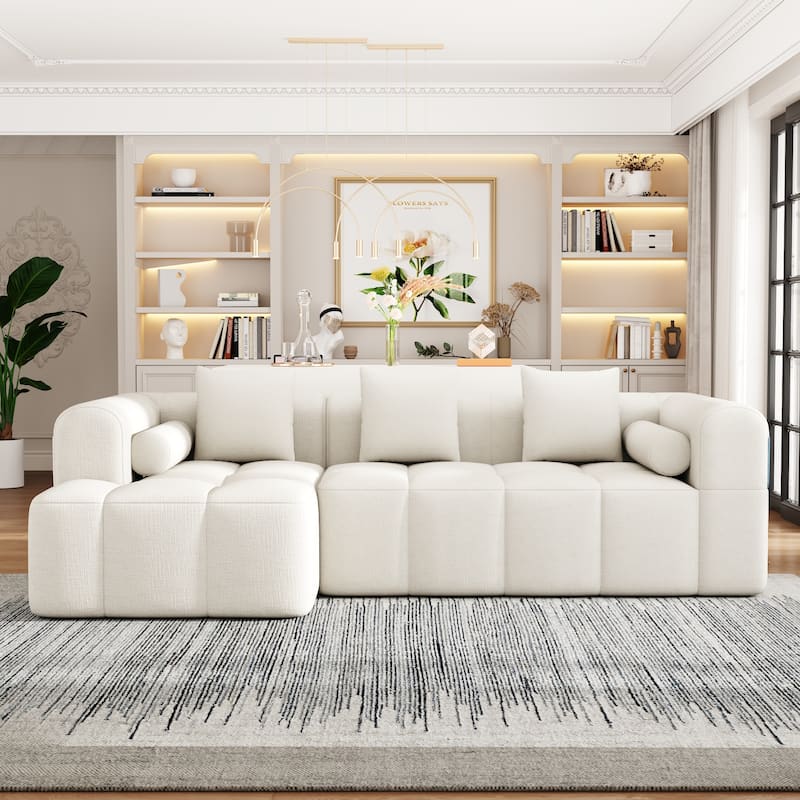 101.2" Chenille Sectional Sofa Full Compressed Sofa Modular Sofa Couch with 2 Side Pockets, Free Combined Sofa