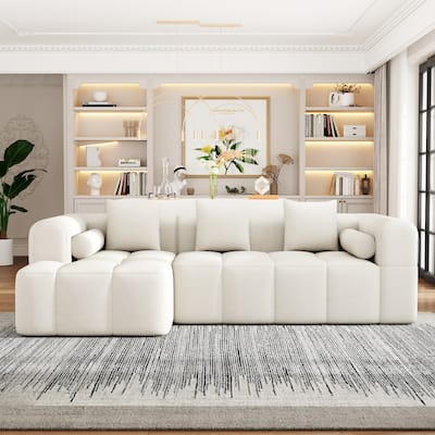 Modern Minimalist Modular Sofa with Full Foam Support and Side Pockets and Chenille Upholstery for Living Room