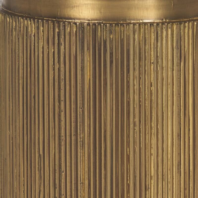 HomeRoots 22" White and Gold Stone and Brass Round Block End Table - 16.00 in. x 22.25 in. x 16.00 in.