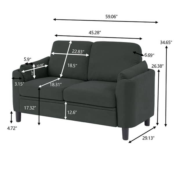 dimension image slide 3 of 5, 59.06" Loveseat Sofa with Soft Handrest