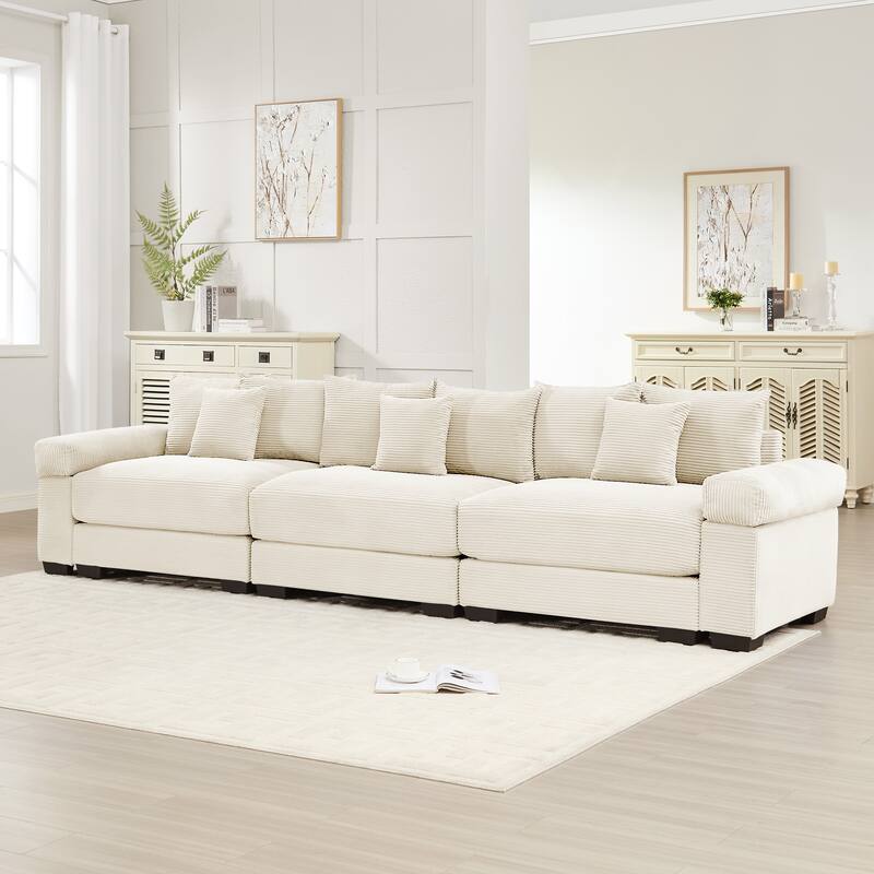 Oversized Corduroy Cloud Modular Sofa with Throw Pillows