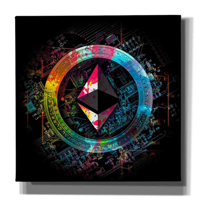 Epic Graffiti 'Ethereum Crypto Power' by Epic Portfolio Giclee Canvas Wall Art - 37x37