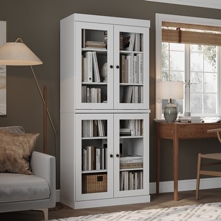 Palace Imports 100% Solid Wood Tall Clear Glass 6-Shelf Bookcase, 32" W x 71.5" H