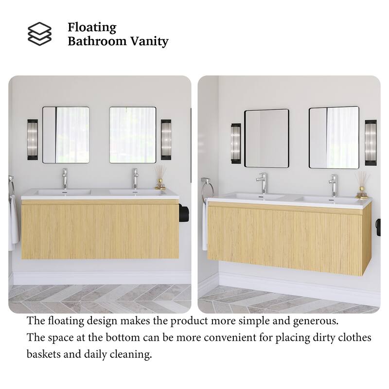 48'' Floating Bathroom Vanity in Yellow Oak with Integrated Resin Top - 47.24'' x 18.90'' x 18.19''