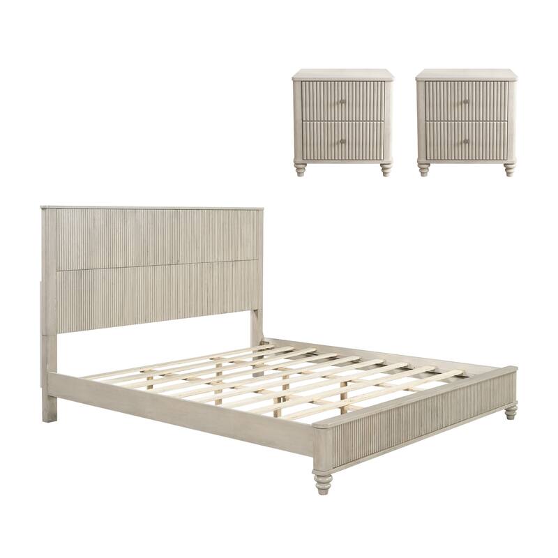 3-Piece Bedroom set with a King Size Bed and 2 Nightstands - Beige