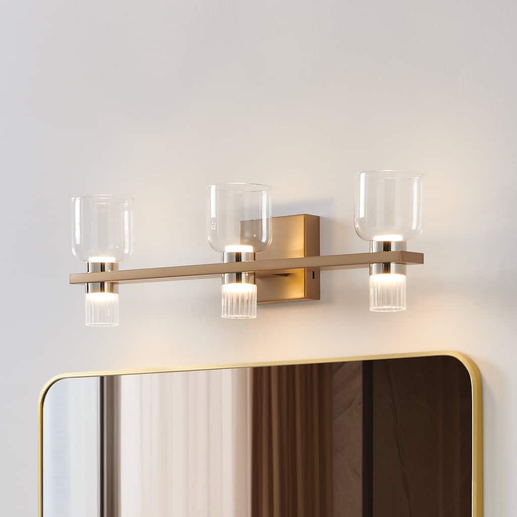 Thesis Amelia 24-inch 6-light Champagne Gold and Polished Nickel 5CCT LED Vanity Light with Clear and Clear Ribbed Glass