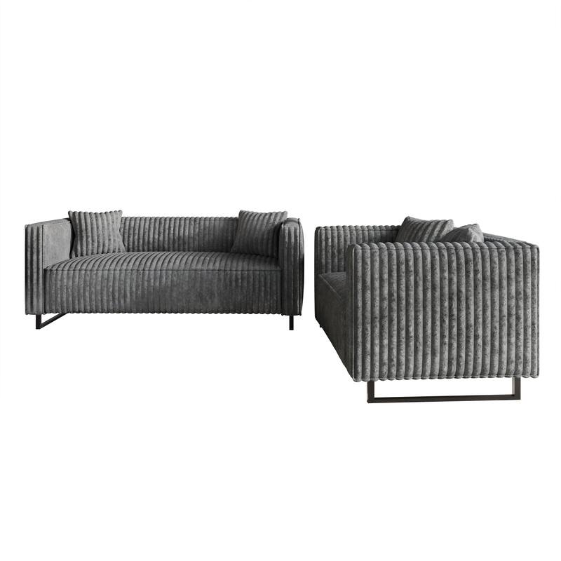 CraftPorch Mid Century Modern 2- Pieces Upholstered Living Room Set - Grey