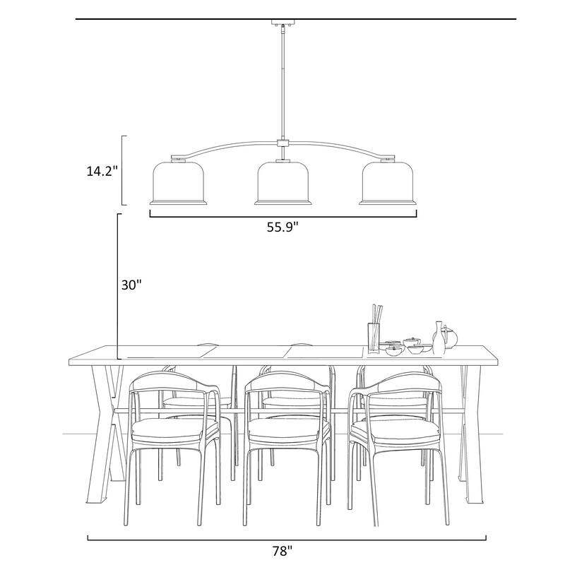 Modern Industrial Large 56"W Black 3-Light Linear Island Chandelier for Kitchen Island Dining Room - 55.9" W x 12" D x 14.2" H