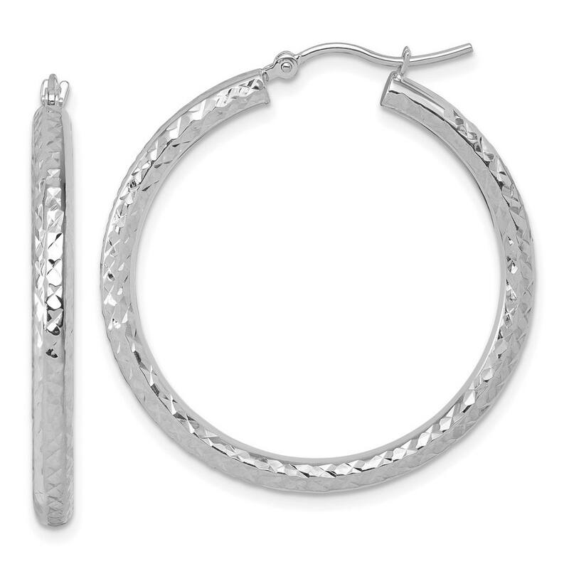 Curata 14k White Gold Sparkle Cut Round Hoop Earrings - 35x35mm