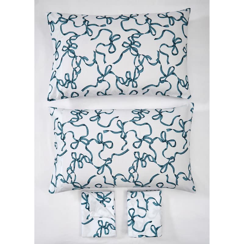 Truly Soft Printed Bow 4 Piece Sheet Set - Twin XL - White/Blue