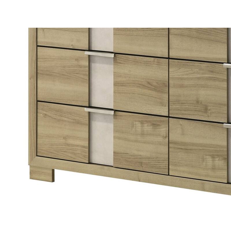 Amey Wide Dresser with 6 Drawers, White Trim, Driftwood Brown Finish