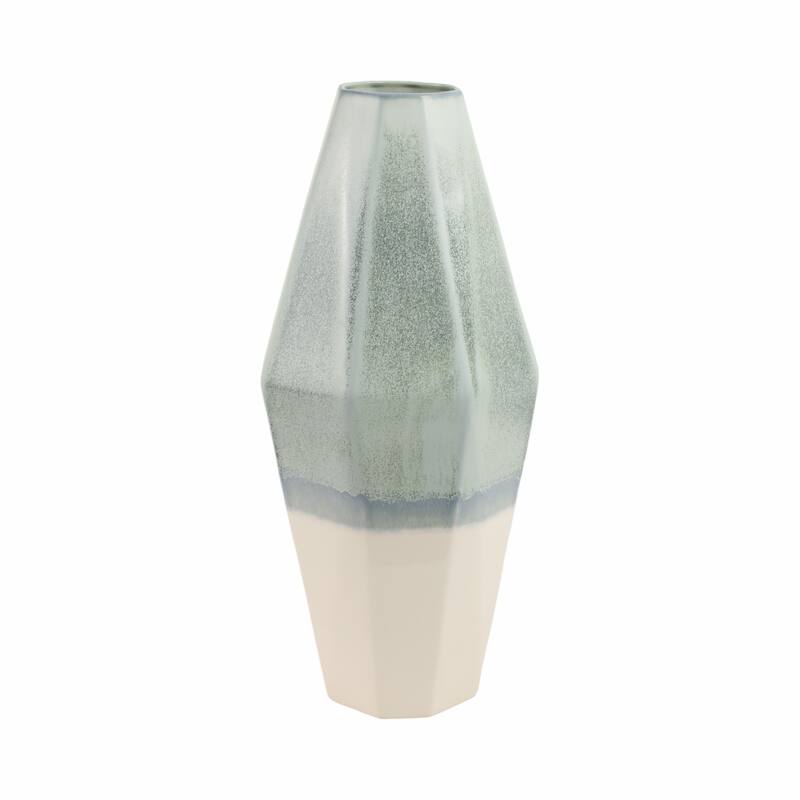 Earthenware Vase Faceted Design Ombre Finish Modern Geometric Style