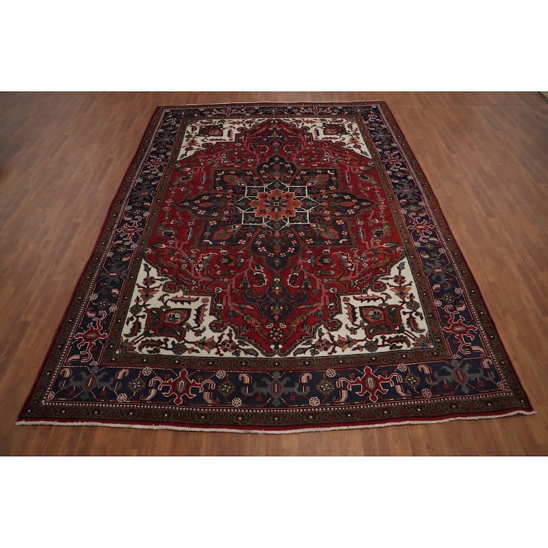 Hand Knotted Oriental 100% Wool Carpet Traditional Floral Red Heriz Area Rug - 12' 8'' X 9' 5''