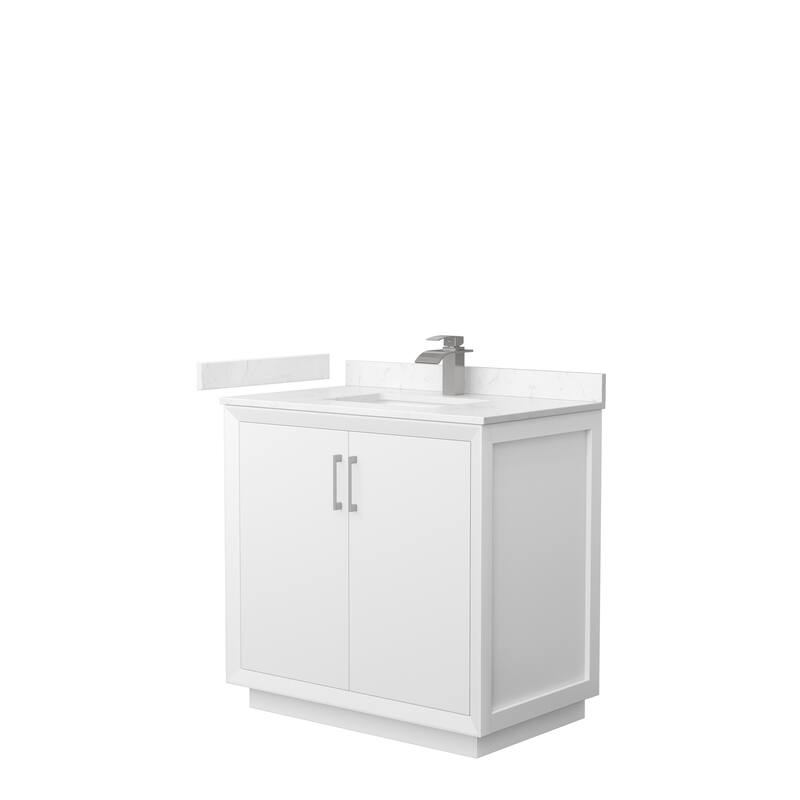 Strada 36-Inch Single Vanity Set, Cultured Marble Top - White, Nickel Trim, Carrara Cultured Marble Top