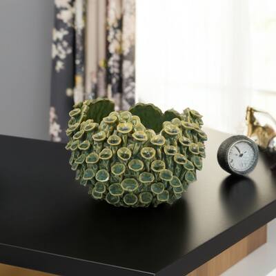 Nina Decorative Bowl, Textured Green Ceramic, Abstract Coral, 11 Inch