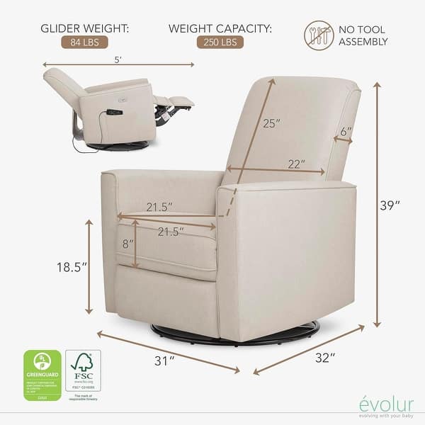 dimension image slide 2 of 3, Evolur Harlow Deluxe Upholstered Plush Seating Glide Rocker