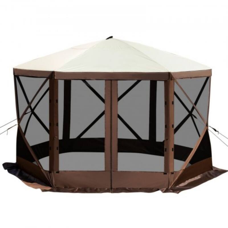 6 Sided Pop-Up Camping Gazebo Screen Tent with Mesh Windows and Portable Carry Bag