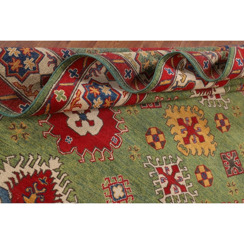 Green Kazak Oriental Area Rug Hand-Knotted Wool Carpet - 6'8" x 9'7"