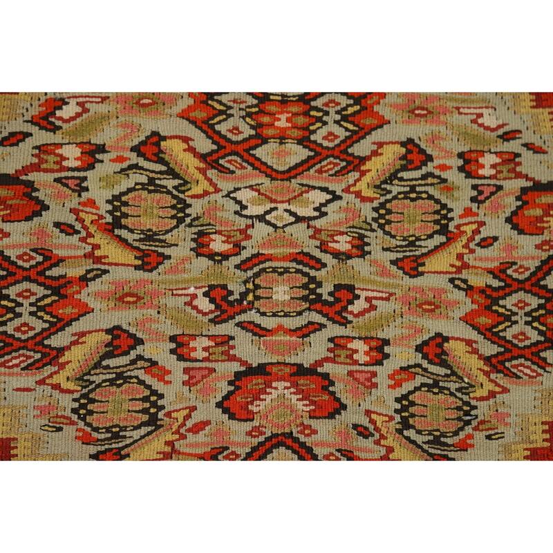 Vegetable Dye Kilim Senneh Antique Persian Rug Hand-Woven Wool Carpet - 4'2" x 6'10"