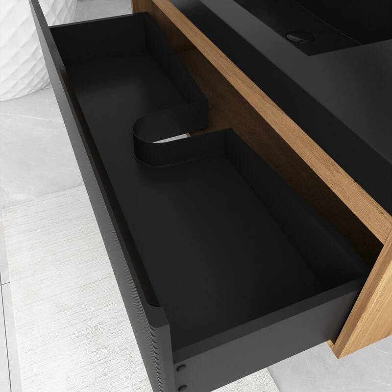 MDF Wall-Mounted Bathroom Vanity Set with Integrated Resin Sink with Drain in Matte Black