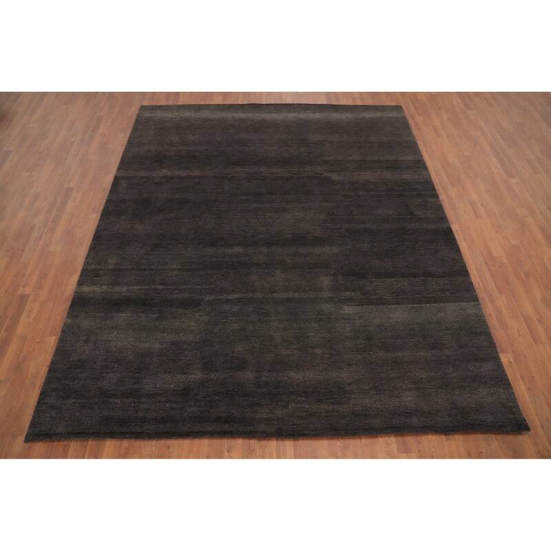 Hand Knotted Oriental 100% Wool Carpet Modern Solid Brown Gabbeh Area Rug - 9' 10'' X 8' 2''