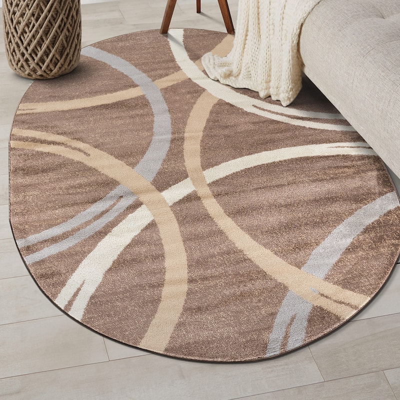 World Rug Gallery Contemporary Abstract Circles Design Area Rug - 5'x7' Oval - Brown