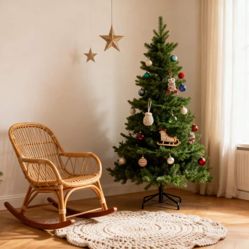 Artificial Sparse Christmas Tree - Steel Stand, Home Office Holiday Decor - Green