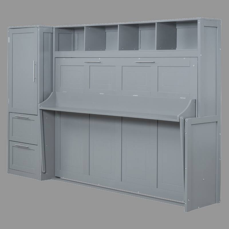 Space-Saving Full/Queen Size Murphy Bed with Closet, Drawers & Under-Bed Storage, Flexible Design