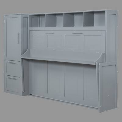 Space-Saving Full/Queen Size Murphy Bed with Closet, Drawers & Under-Bed Storage, Flexible Design