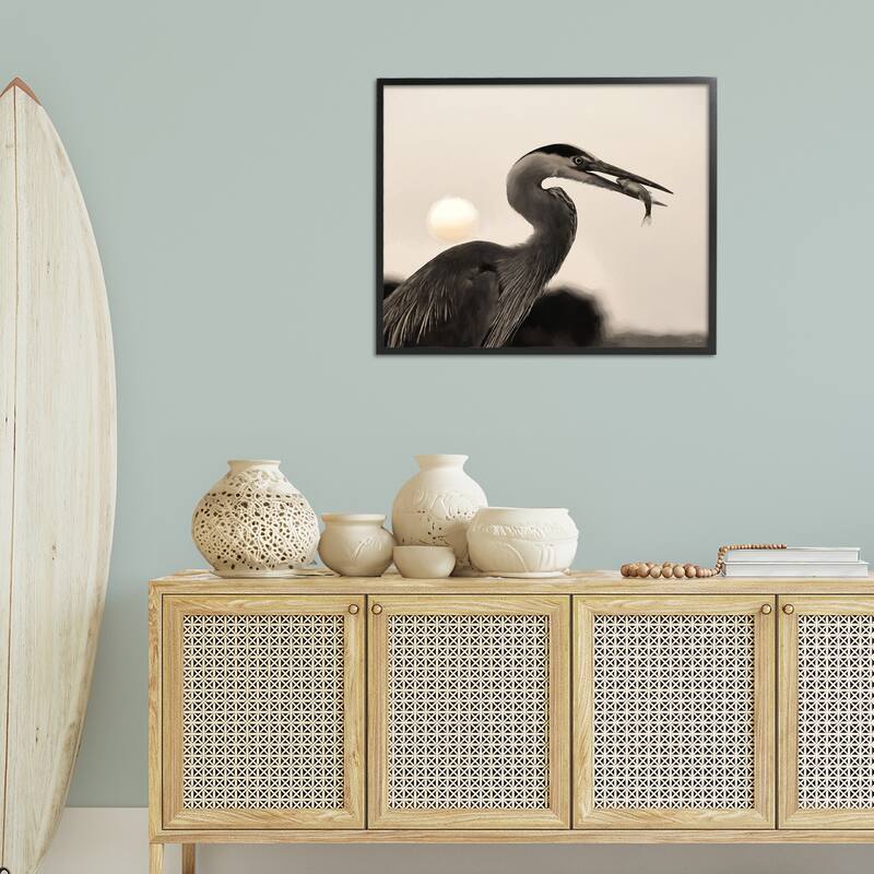 Stupell Heron Feeding on Fish Framed Giclee Art Design By Lori Deiter