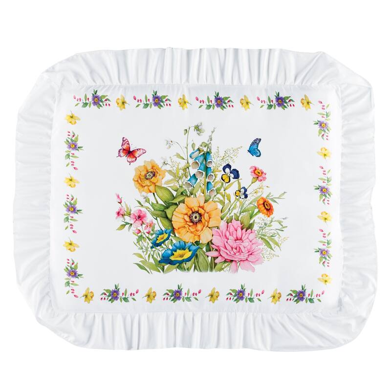 Colorful Poppy and Butterflies Ruffled Edge Pillow Sham
