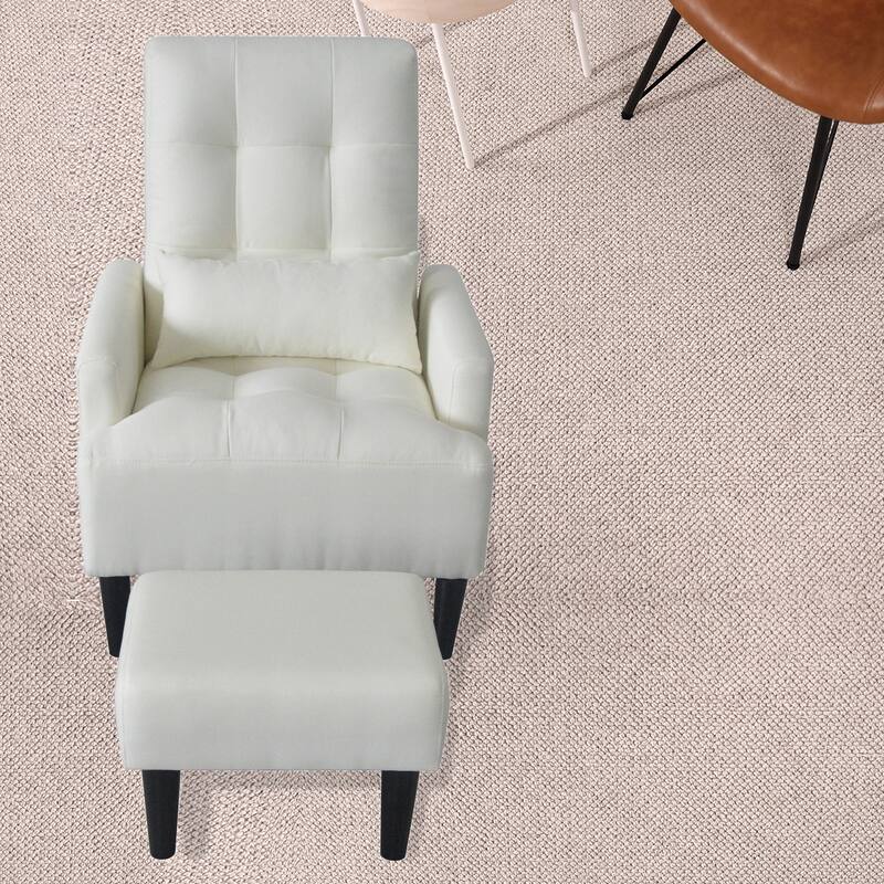 Cream White 26.77" High Back Upholstered Lounge Chair with Ottoman