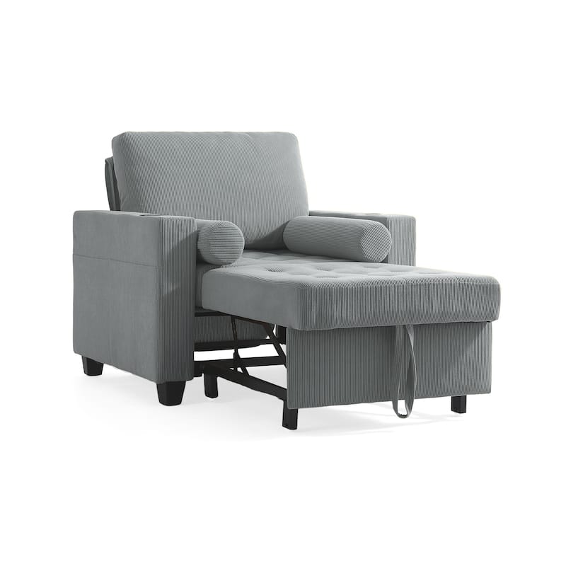 2 Set 3-in-1 Adjustable Recline Convertible Chair Bed Sleeper with USB Port