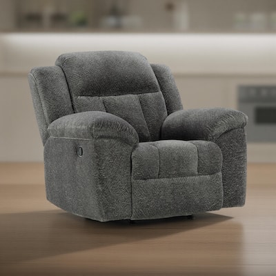 Briar Manual Rocker Recliner Chair, Dark Gray Polyester, Pillow Arms